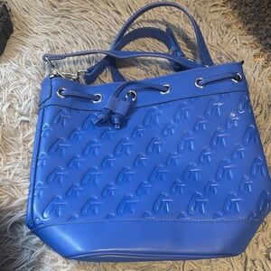 Elegant Blue Embossed Shoulder Bag